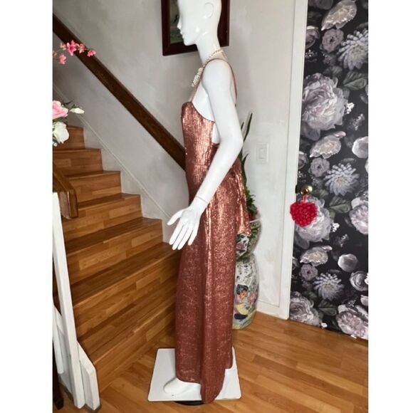 Free People Shimmer and Shine Metallic Rose Gold Jumpsuit - Picture 10 of 10